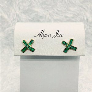 10K Gold Emerald Hugs Earrings